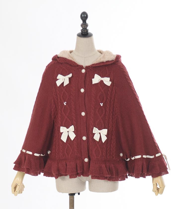 Ribbon Boa Lining Knit Cape