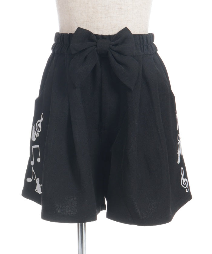 Music Note Kitty Embroidery Ribbon Pants
