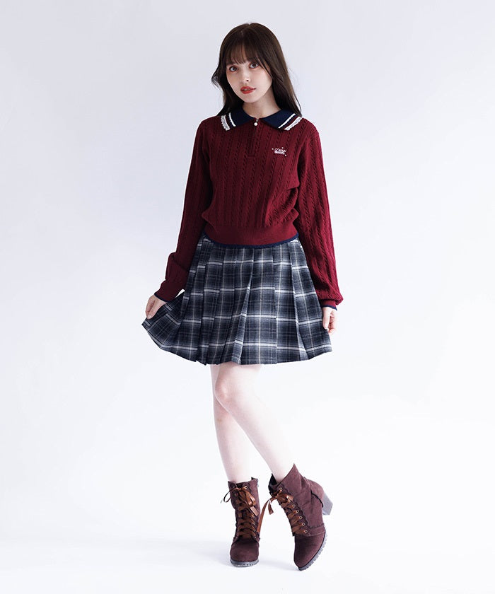 Button Design Check Skort