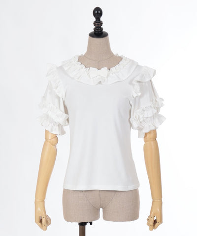 Frill Ribbon Short Sleeve Cut-and-Sewn Pullover