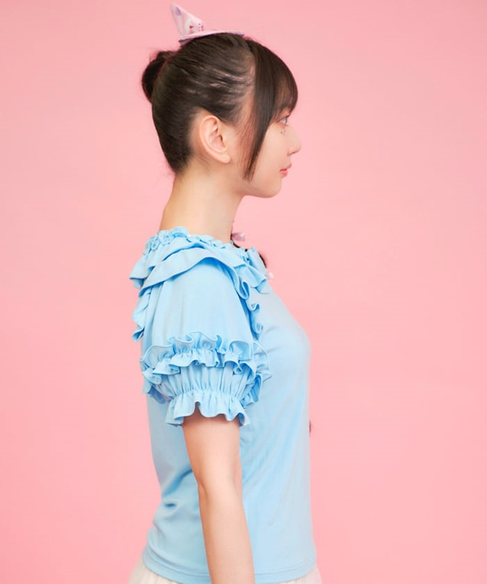 Frill Ribbon Short Sleeve Cut-and-Sewn Pullover