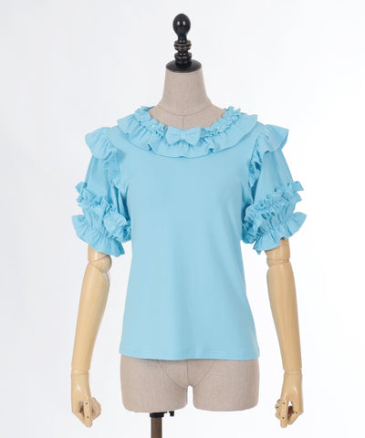 Frill Ribbon Short Sleeve Cut-and-Sewn Pullover