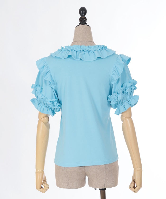 Frill Ribbon Short Sleeve Cut-and-Sewn Pullover