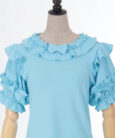 Frill Ribbon Short Sleeve Cut-and-Sewn Pullover