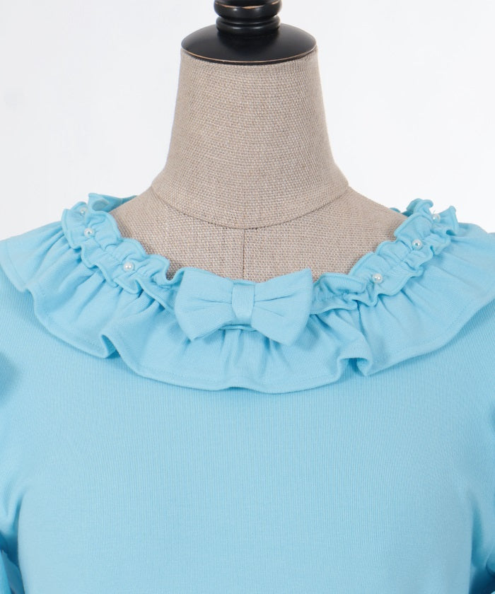 Frill Ribbon Short Sleeve Cut-and-Sewn Pullover