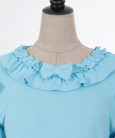 Frill Ribbon Short Sleeve Cut-and-Sewn Pullover