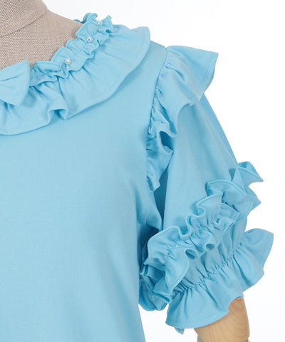 Frill Ribbon Short Sleeve Cut-and-Sewn Pullover