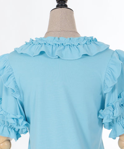 Frill Ribbon Short Sleeve Cut-and-Sewn Pullover