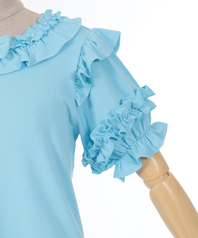 Frill Ribbon Short Sleeve Cut-and-Sewn Pullover