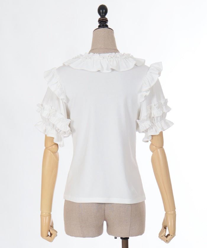 Frill Ribbon Short Sleeve Cut-and-Sewn Pullover