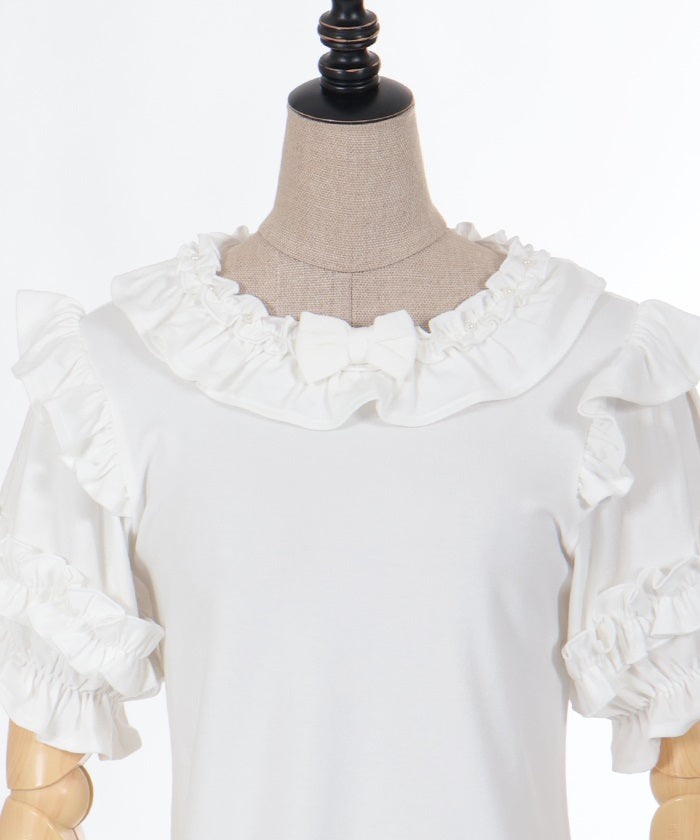 Frill Ribbon Short Sleeve Cut-and-Sewn Pullover