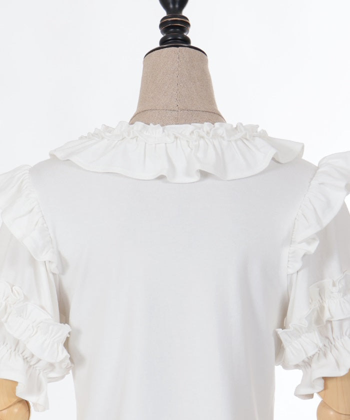 Frill Ribbon Short Sleeve Cut-and-Sewn Pullover