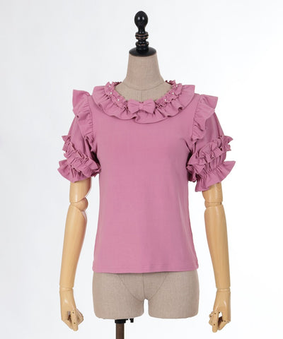 Frill Ribbon Short Sleeve Cut-and-Sewn Pullover