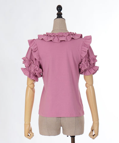 Frill Ribbon Short Sleeve Cut-and-Sewn Pullover