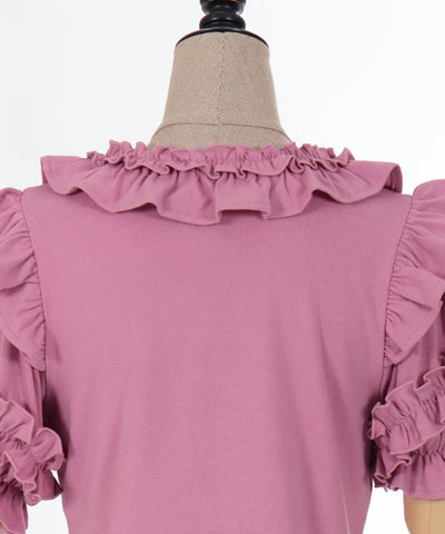 Frill Ribbon Short Sleeve Cut-and-Sewn Pullover