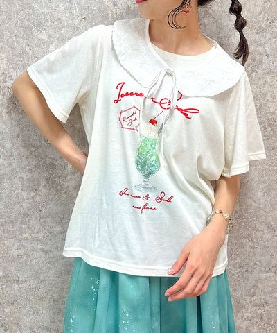 Cream Soda Pattern T-Shirt with Collar