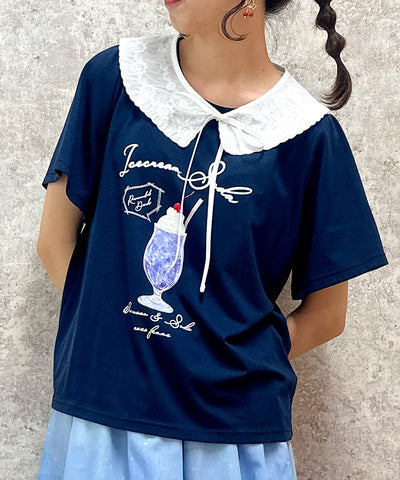 Cream Soda Pattern T-Shirt with Collar