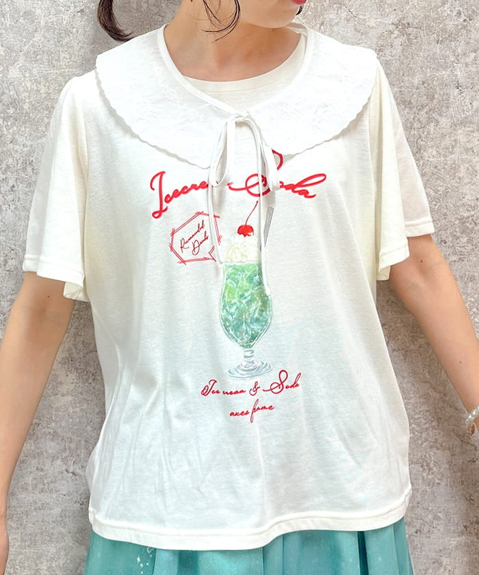 Cream Soda Pattern T-Shirt with Collar