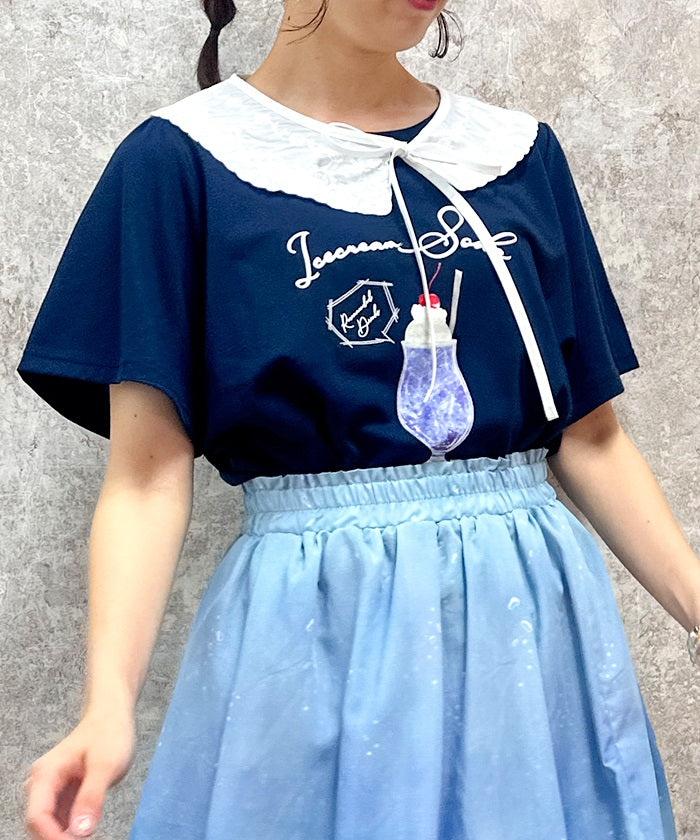 Cream Soda Pattern T-Shirt with Collar