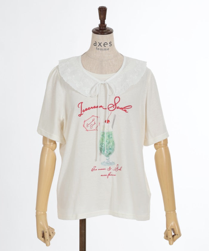 Cream Soda Pattern T-Shirt with Collar