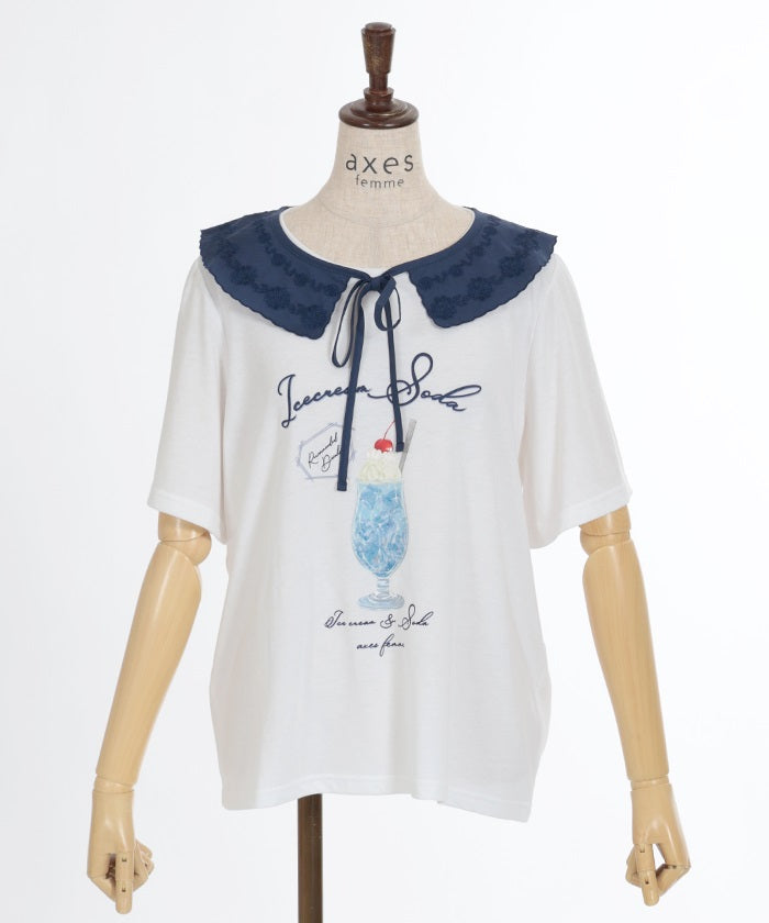 Cream Soda Pattern T-Shirt with Collar