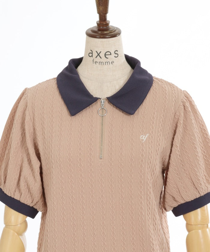 Chest Embroidery Half Zip Polo Pullover