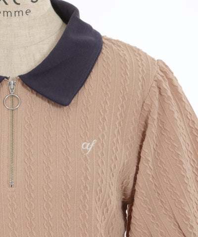 Chest Embroidery Half Zip Polo Pullover