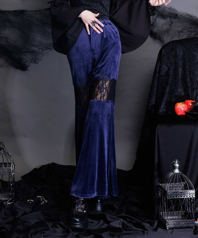Lace Panel Velour Flare Pants