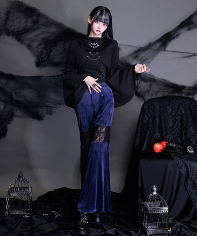 Lace Panel Velour Flare Pants