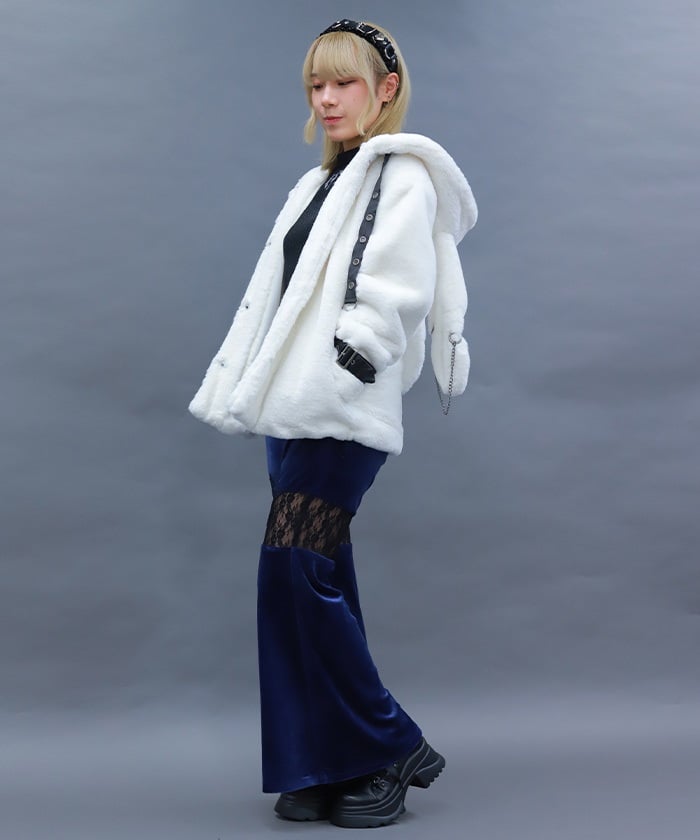 Lace Panel Velour Flare Pants