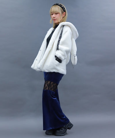 Lace Panel Velour Flare Pants