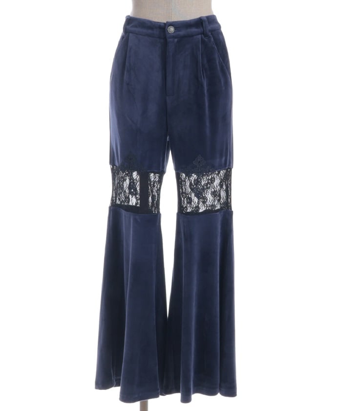 Lace Panel Velour Flare Pants