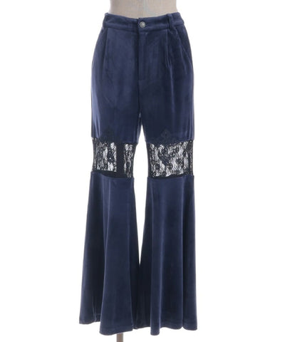 Lace Panel Velour Flare Pants