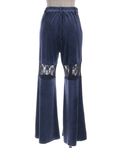 Lace Panel Velour Flare Pants
