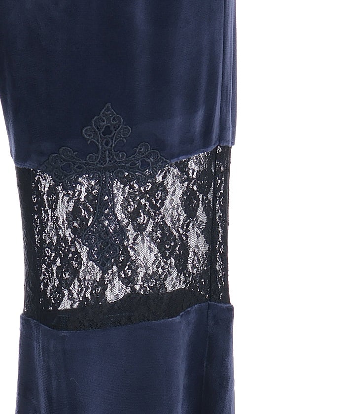 Lace Panel Velour Flare Pants