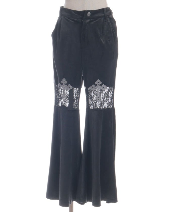 Lace Panel Velour Flare Pants