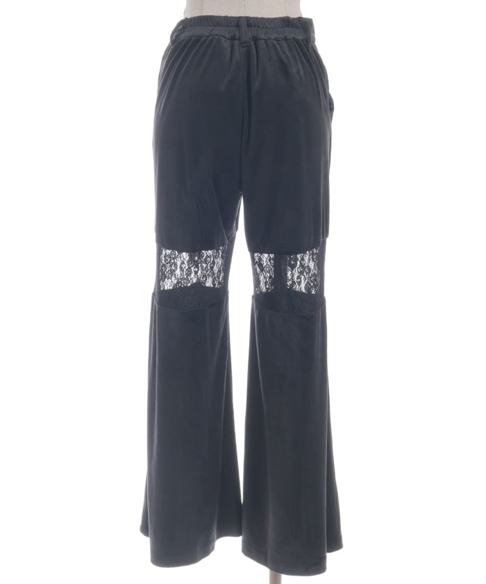 Lace Panel Velour Flare Pants