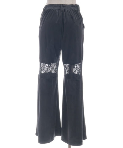 Lace Panel Velour Flare Pants