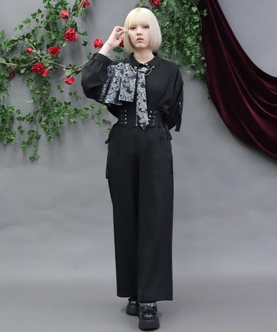 パンツ andwang Corset Cut-Out Ribbon FlareDenim Corset Design Pants – axes femme from JAPAN