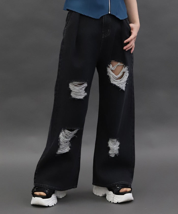 Damage Denim Loose Pants