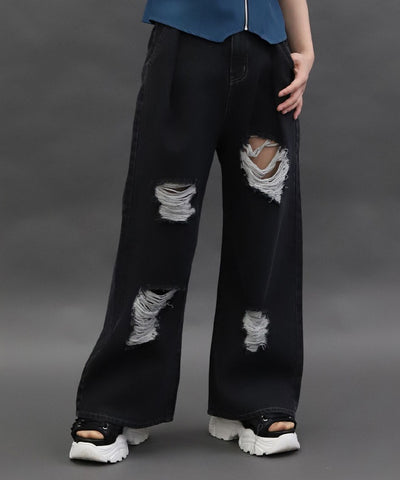 Damage Denim Loose Pants