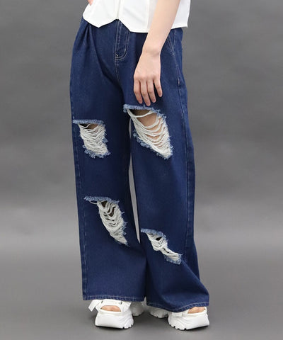 Damage Denim Loose Pants