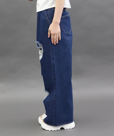 Damage Denim Loose Pants