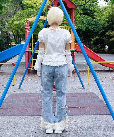 Slit & Ribbon Pants with Lace