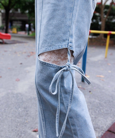 Slit & Ribbon Pants with Lace