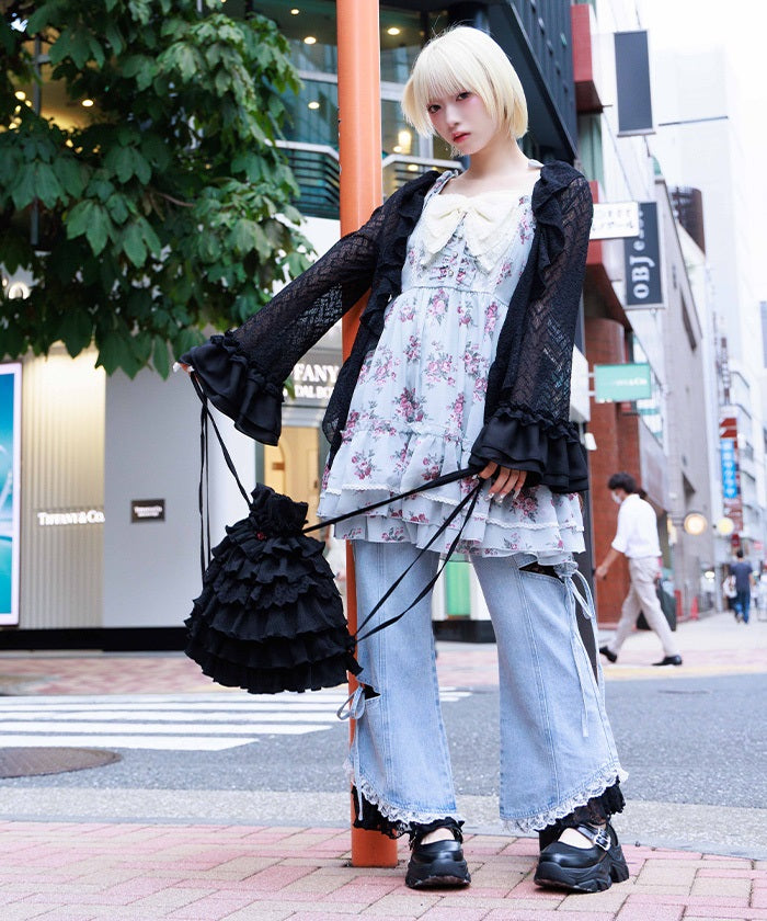 Slit & Ribbon Pants with Lace