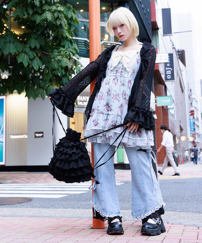 Slit & Ribbon Pants with Lace