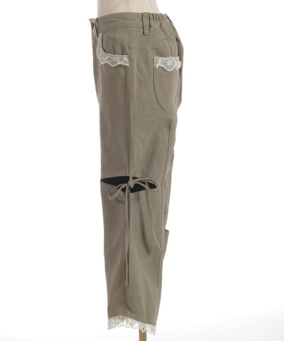 Slit & Ribbon Pants with Lace