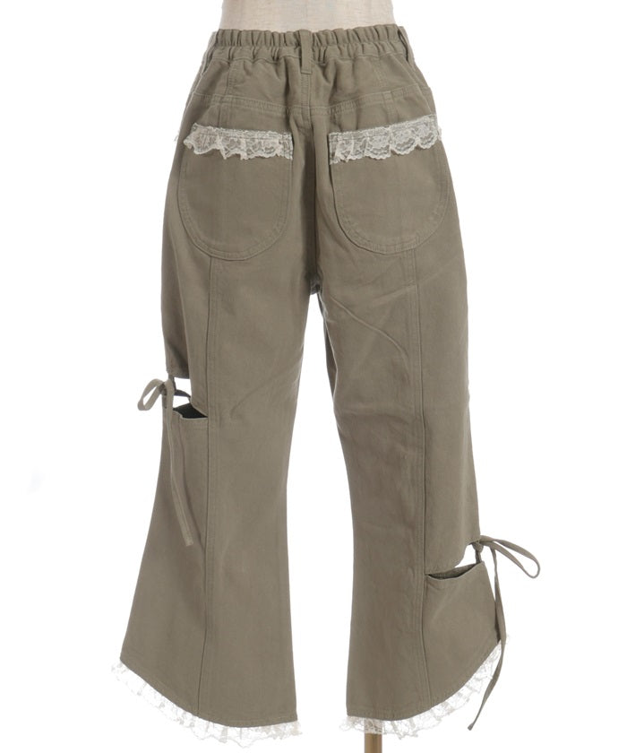 Slit & Ribbon Pants with Lace