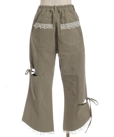 Slit & Ribbon Pants with Lace
